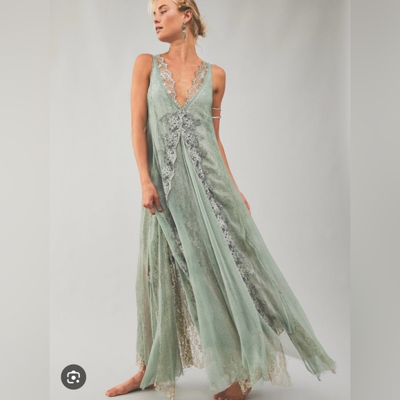 Free People Tea Dress with Lace in Ivory - Picture 2 of 6